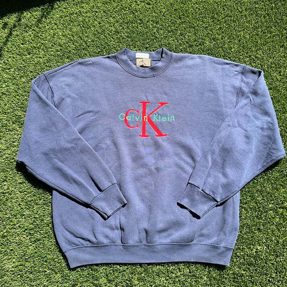 Calvin Klein Vintage Sweatshirt 1990's Spell Out Embroidered Blue L Large